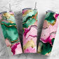 Green and pink 20oz Sublimation Tumbler Designs, acrylic pour 9.2 x 8.3” Straight Skinny Tumbler Wrap PNG