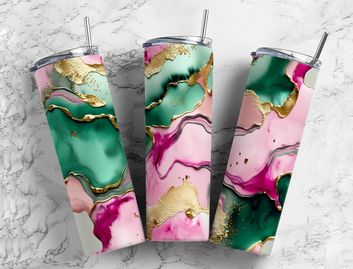 Green and pink 20oz Sublimation Tumbler Designs, acrylic pour 9.2 x 8.3” Straight Skinny Tumbler Wrap PNG