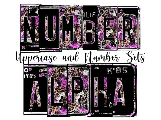 Leopard Cow Number Plate Alphabet Uppercase Numbers PNG, Purple Alphabet PNG Digital Download