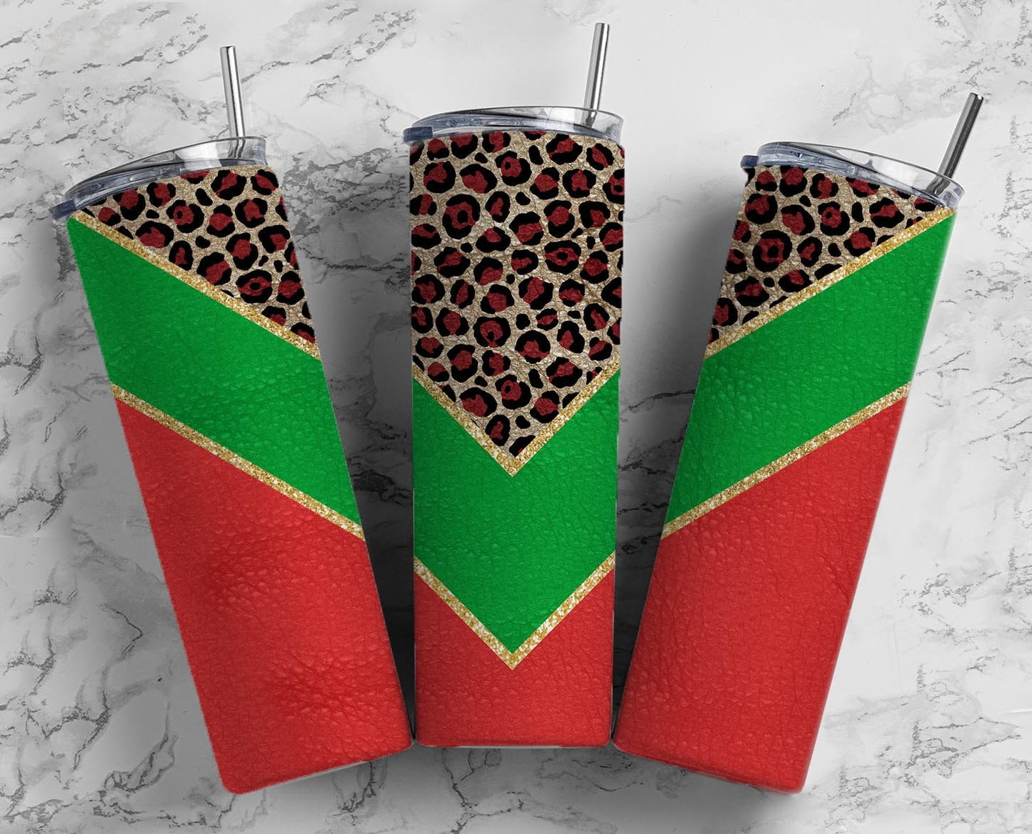 Red Leopard 20oz Sublimation Tumbler Designs, Holiday Cow Leopard 9.2 x 8.3” Straight Skinny Tumbler Wrap, Snowflake Aesthetic Tumbler