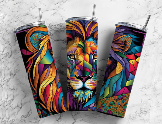 Tiger Lion 20oz Sublimation Tumbler Designs, Colorful Beautiful 9.2 x 8.3” Straight Skinny Tumbler, Tumbler Wrap PNG