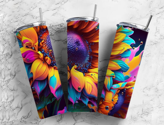 Colorful sunflower 20oz Sublimation Tumbler Designs, Sunflower floral 9.2 x 8.3” Straight Skinny Tumbler Wrap PNG