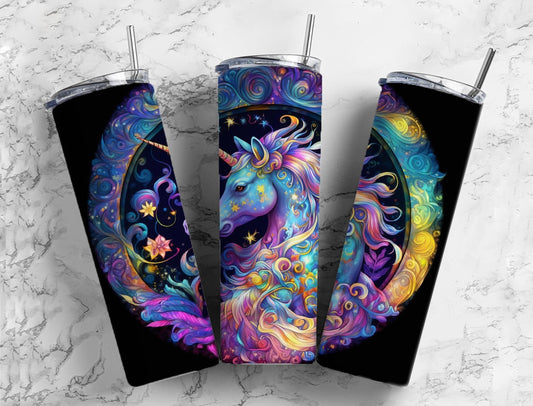 Rainbow unicorn 20oz Sublimation Tumbler Design, neon colorful 9.2 x 8.3” Straight Skinny Tumbler Wrap PNG