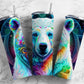 Rainbow polar bear 20oz Sublimation Tumbler Designs, Neon colorful 9.2 x 8.3” Straight Skinny Tumbler Wrap PNG