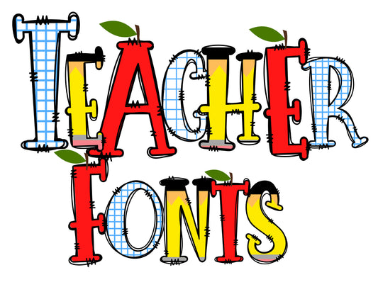 Teacher Doodle letters, Back to School, Apple Back to School Hand Drawn Doodle Alpha Bundle, Sublimation Font PNG, Numbers & Alphabet, Apple