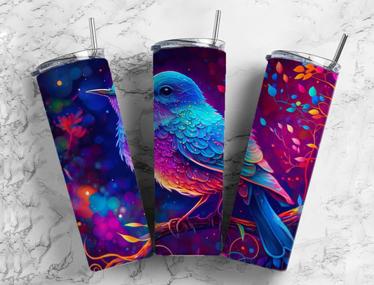 Bluebird 20oz Sublimation Tumbler Designs, rainbow branch 9.2 x 8.3” Straight Skinny Tumbler Wrap PNG