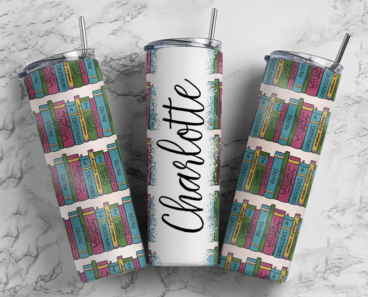 Colorful bookshelf 20oz Sublimation Tumbler Designs, reading books 9.2 x 8.3” Straight Skinny Tumbler Wrap PNG