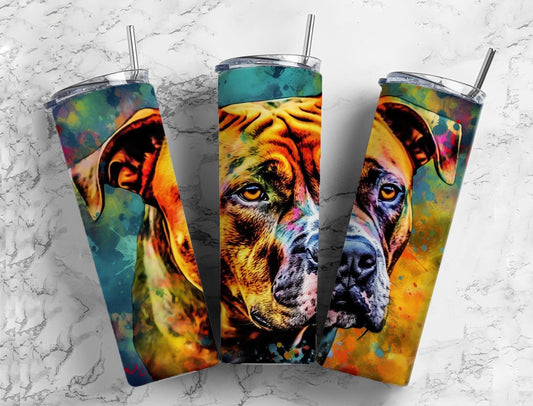 Boxer dog 20oz Sublimation Tumbler Designs, Colorful 9.2 x 8.3” Straight Skinny Tumbler Wrap PNG