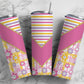 Pretty Pink Flower 20oz Sublimation Tumbler Designs, Retro Pink Floral 9.2 x 8.3” Straight Skinny Tumbler Wrap PNG 25