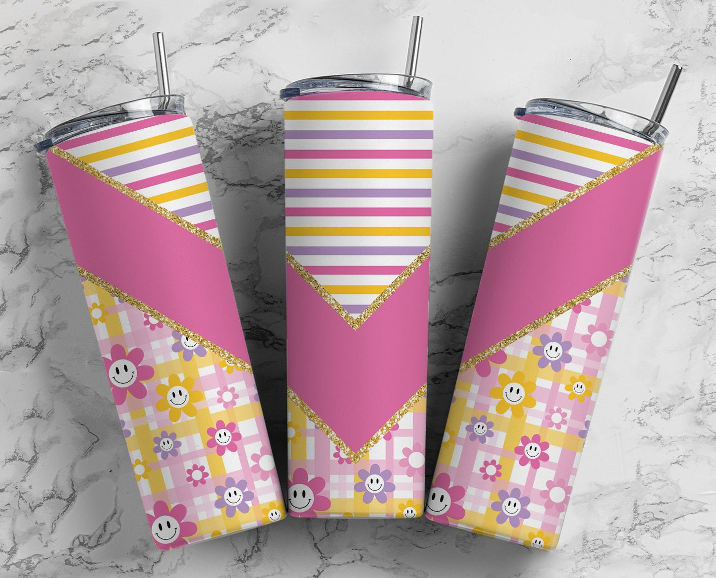 Pretty Pink Flower 20oz Sublimation Tumbler Designs, Retro Pink Floral 9.2 x 8.3” Straight Skinny Tumbler Wrap PNG 25