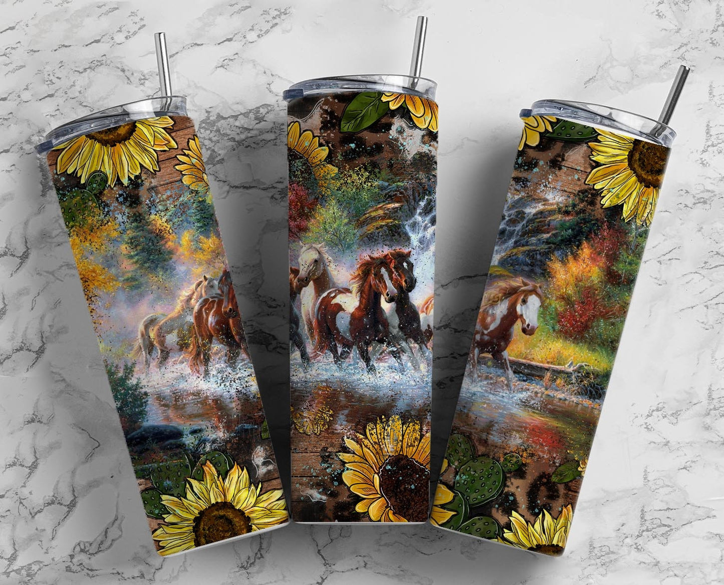 Sunflower Horse Cactus 20oz Sublimation Tumbler Designs, Country Western 9.2 x 8.3” Straight Skinny Tumbler Wrap