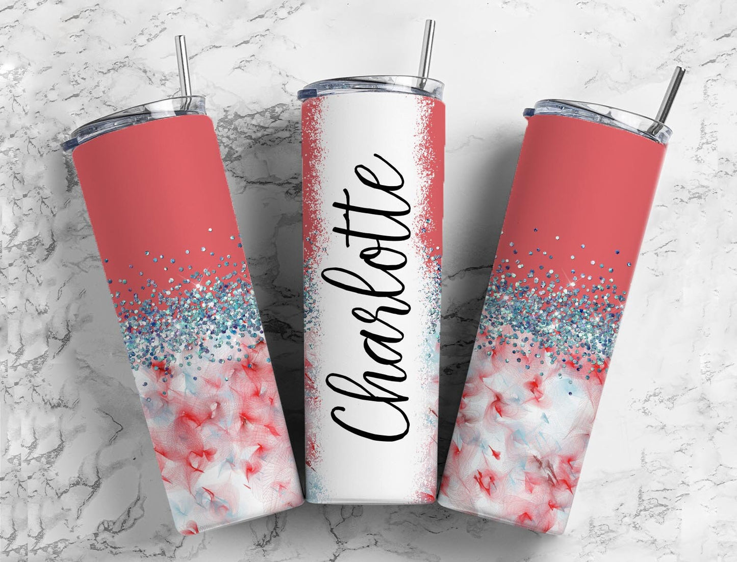 Vintage Florets 20oz Sublimation Tumbler Designs, Iridescent Glitter Red 9.2 x 8.3” Straight Skinny Tumbler, PNGp99