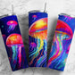 Rainbow jellyfish 20oz Sublimation Tumbler Designs, neon ocean 9.2 x 8.3” Straight Skinny Tumbler Wrap PNG