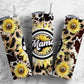 Mama Sunflower 20oz Sublimation Tumbler Designs, Retro Leopard 9.2 x 8.3” Straight Skinny Tumbler Wrap PNG, Sublimation Design PNG