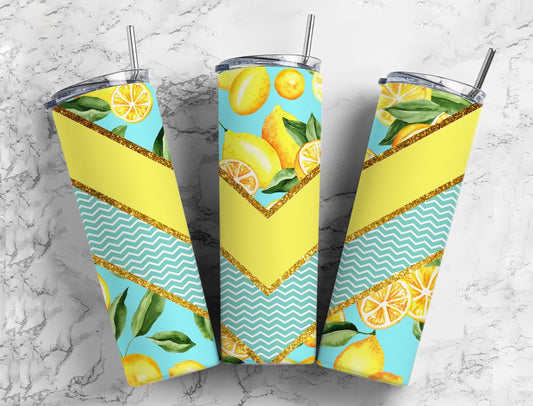 Lemon Lime 20oz Sublimation Tumbler Designs, Green Yellow 9.2 x 8.3” Straight Skinny Tumbler Wrap PNG, Summer Fruit Tumbler