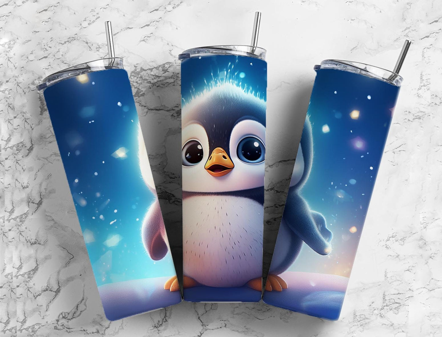 Cartoon penguin 20oz Sublimation Tumbler Designs, baby penguin 9.2 x 8.3” Straight Skinny Tumbler Wrap PNG