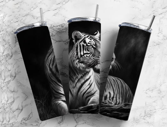 Charcoal Tiger 20oz Sublimation Tumbler Designs, Art Rubber 9.2 x 8.3” Straight Skinny Tumbler, Tumbler Wrap PNG