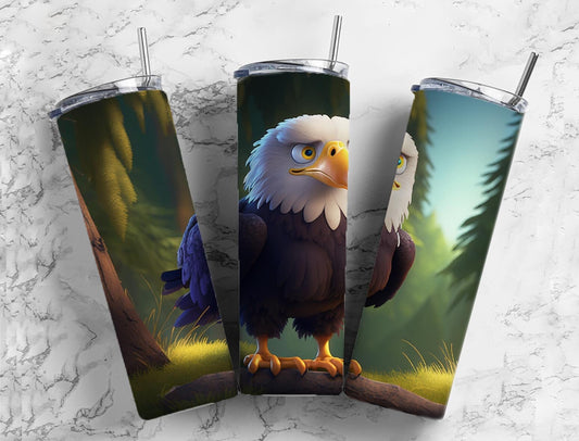 Cartoon eagle 20oz Sublimation Tumbler Designs, Cute forest 9.2 x 8.3” Straight Skinny Tumbler Wrap PNG