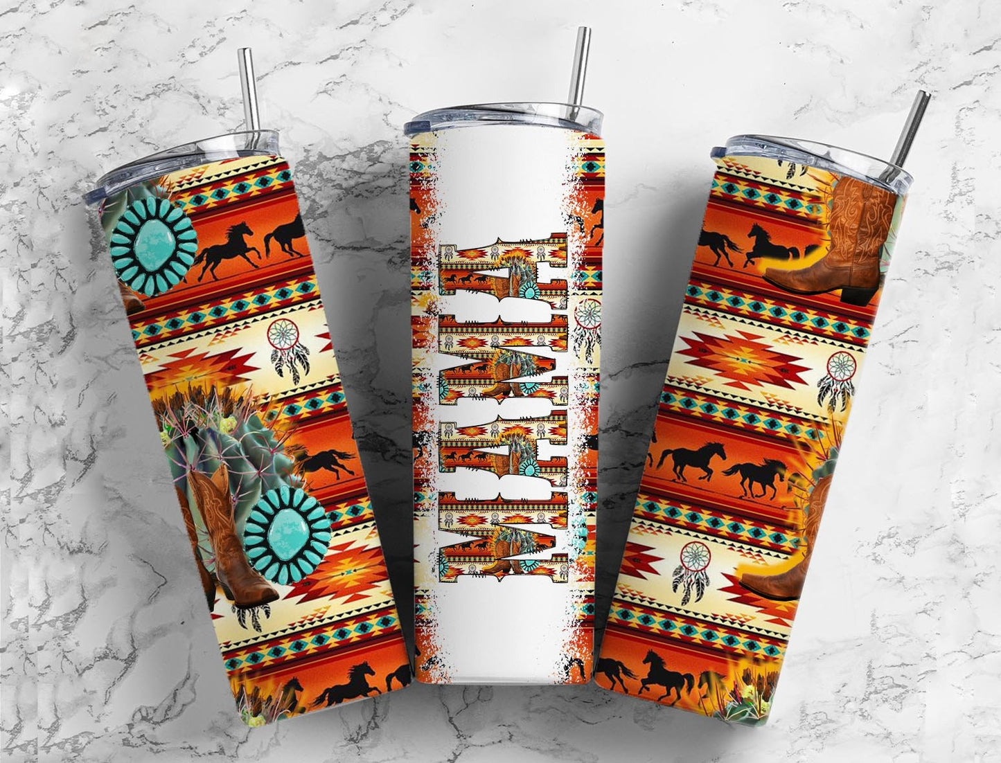 Aztec Cowgirl 20oz Sublimation Tumbler Designs, Boots Gem 9.2 x 8.3” Straight Skinny Tumbler Wrap PNG, Sublimation Design PNG