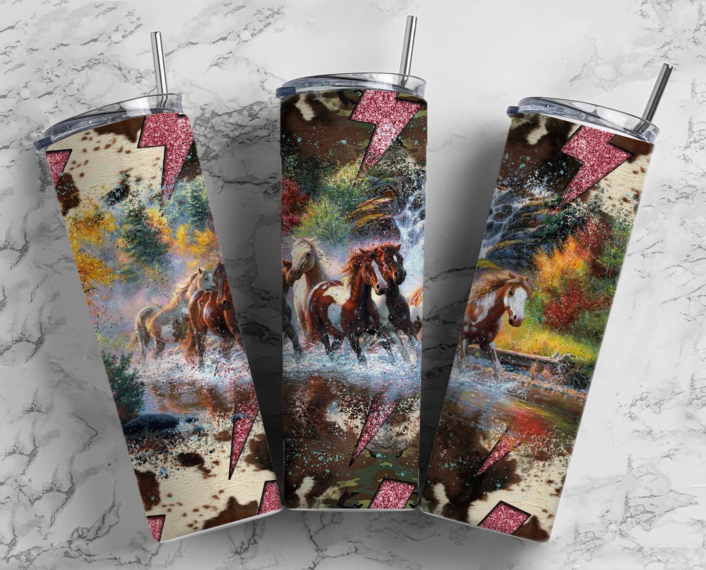 Lightning Bolt Horse 20oz Sublimation Tumbler Designs, Country Western 9.2 x 8.3” Straight Skinny Tumbler Wrap