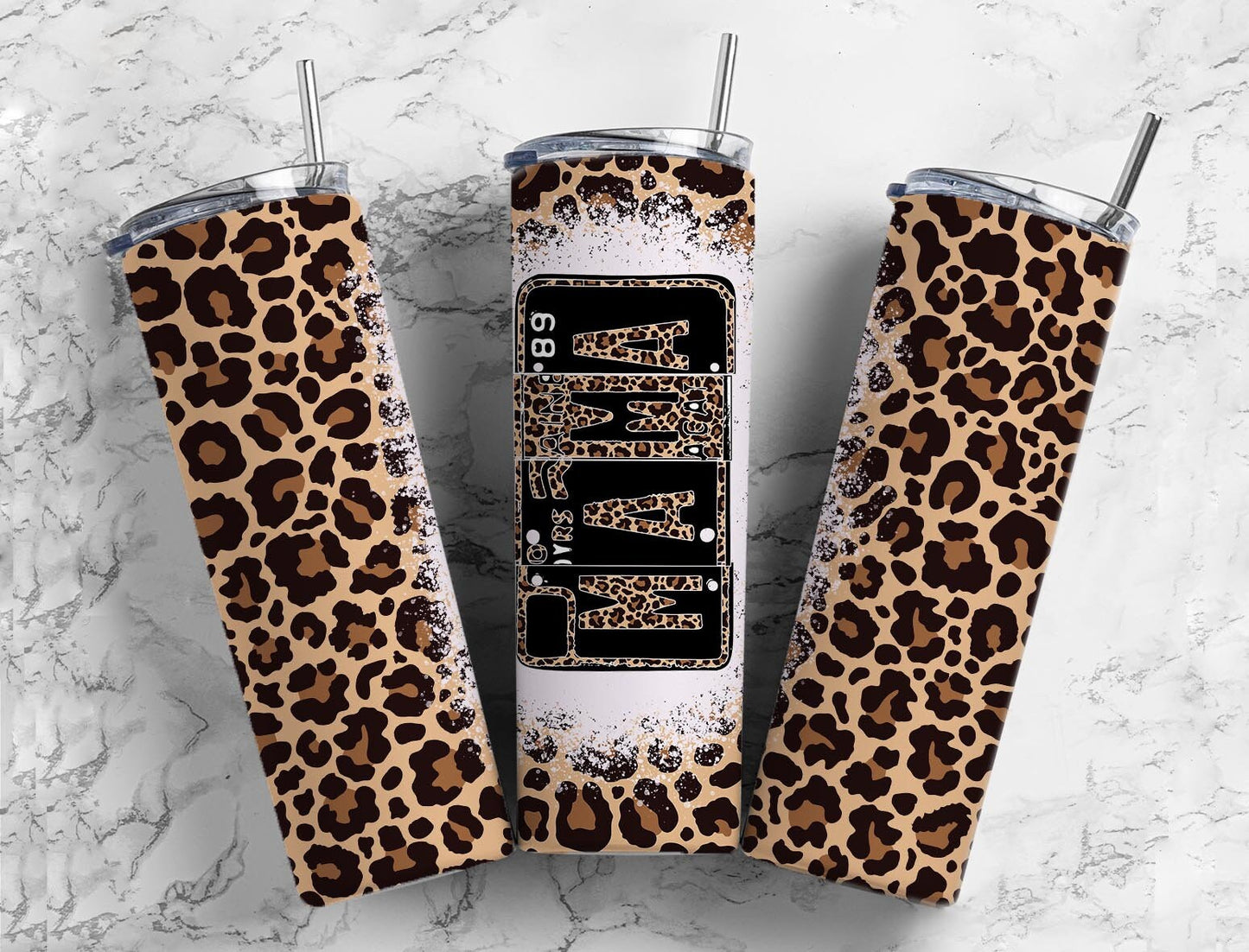 Classic Leopard Print 20oz Sublimation Tumbler Designs, Mama Number Plate 9.2 x 8.3” Straight Skinny Tumbler, Tumbler Wrap PNG