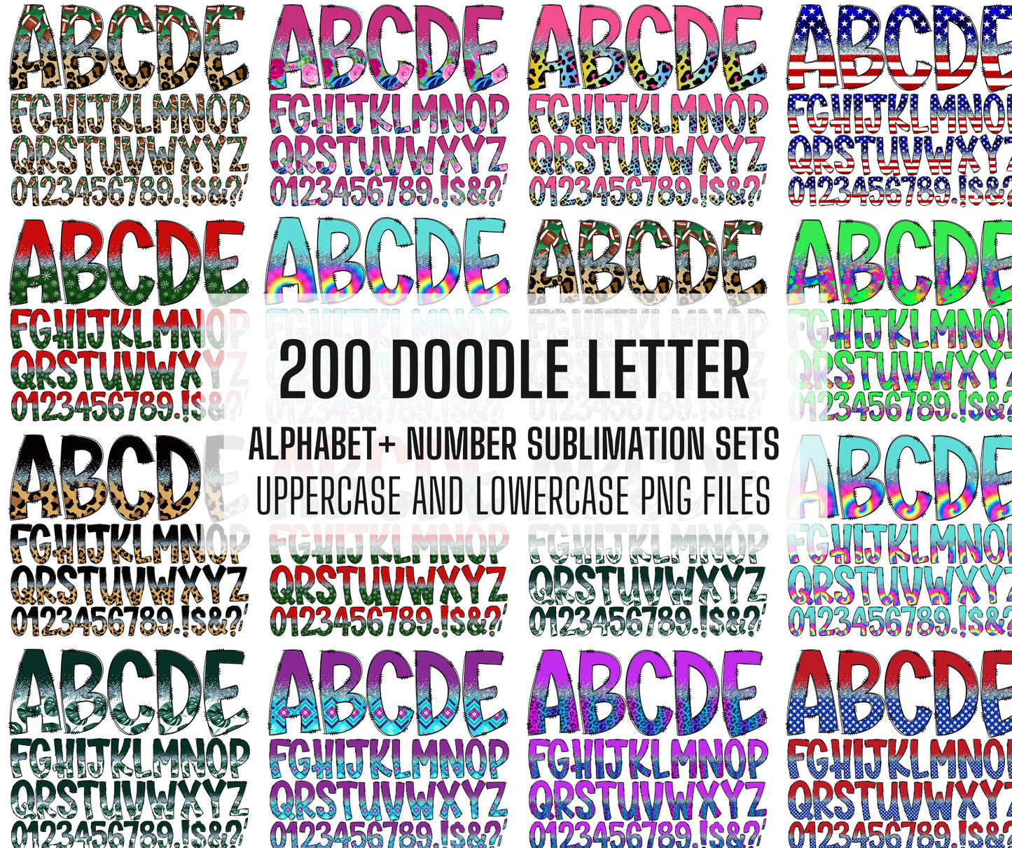 200+ MEGA BUNDLE - Doodle Letters! Uppercase & Lowercase, Entire Doodle Alphabet, Numbers, Individually Saved PNG, pack, Sublimation letters