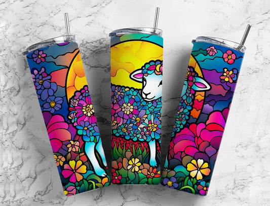 Rainbow sheep 20oz Sublimation Tumbler Designs, Colorful neon 9.2 x 8.3” Straight Skinny Tumbler Wrap PNG