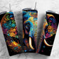 Rainbow elephant 20oz Sublimation Tumbler Designs, neon colorful 9.2 x 8.3” Straight Skinny Tumbler Wrap PNG