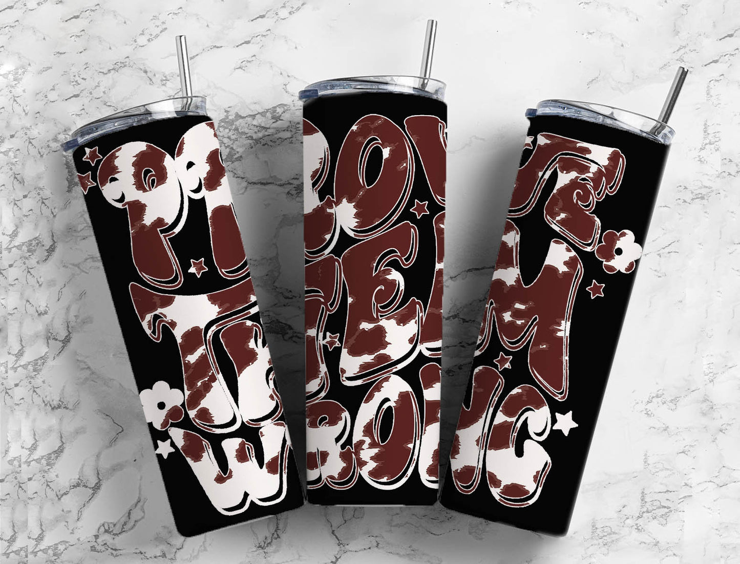 Cowhide Black 20oz Sublimation Tumbler Designs, Star Prove Them Wrong 9.2 x 8.3” Straight Skinny Tumbler PNG