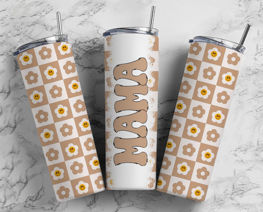 Retro Flower Grid Purple yellow Flower 20oz Sublimation Tumbler Designs, Retro Mama 9.2 x 8.3” Straight Skinny Tumbler Wrap, Mom Tumbler