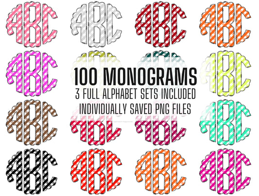 100 MEGA BUNDLE - Monograms Letters! 100 Gingham Colours Uppercase & Lowercase, Entire Doodle Alphabet, Numbers, Individually Saved PNG