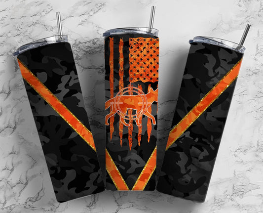 Coyote Hunting 20oz Sublimation Tumbler Designs, Camo Orange 9.2 x 8.3” Straight Skinny Tumbler Wrap, Digital File, Mens Tumbler, USA Flag