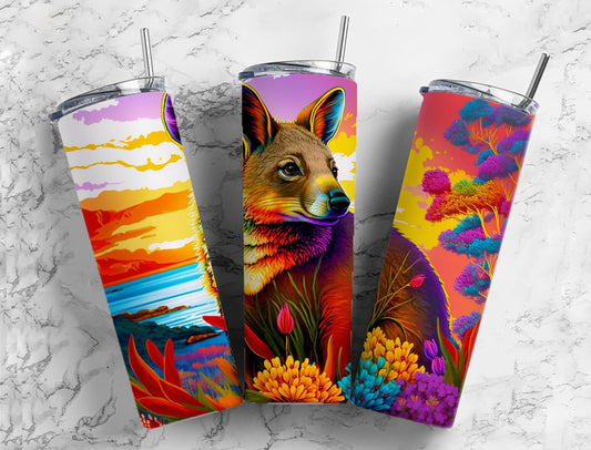 Animal 20oz Sublimation Tumbler Designs, Vibrant Neon Rainbow 9.2 x 8.3” Straight Skinny Tumbler, Tumbler Wrap PNG