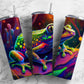 Rainbow frog 20oz Sublimation Tumbler Designs, neon rainbow 9.2 x 8.3” Straight Skinny Tumbler Wrap PNG