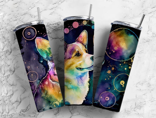 Space Dog 20oz Sublimation Tumbler Designs, Galaxy Cute 9.2 x 8.3” Straight Skinny Tumbler, Tumbler Wrap PNG