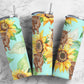 Highland Cow Sunflower 20oz Sublimation Tumbler Designs, Boho 9.2 x 8.3” Straight Skinny Tumbler, Minimalist Wrap PNG