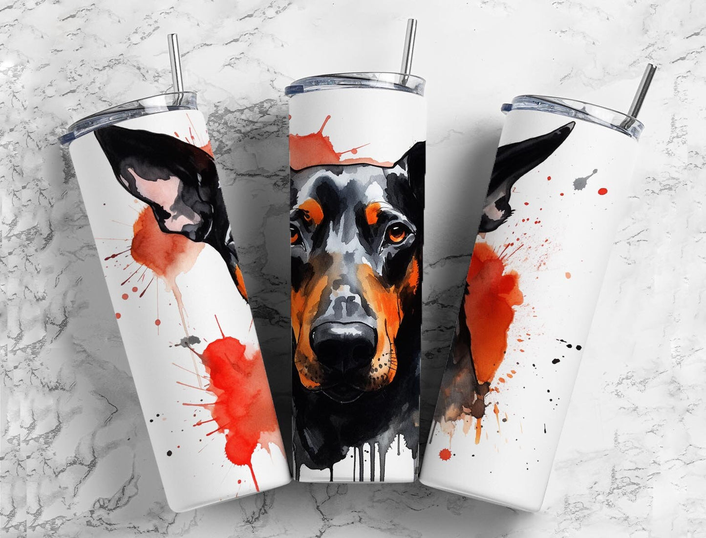 Doberman 20oz Sublimation Tumbler Designs, Dog 9.2 x 8.3” Straight Skinny Tumbler Wrap PNG