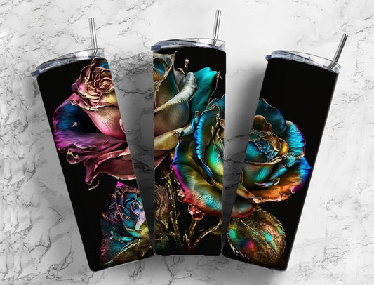 Stained glass roses 20oz Sublimation Tumbler Designs, neon rainbow 9.2 x 8.3” Straight Skinny Tumbler Wrap