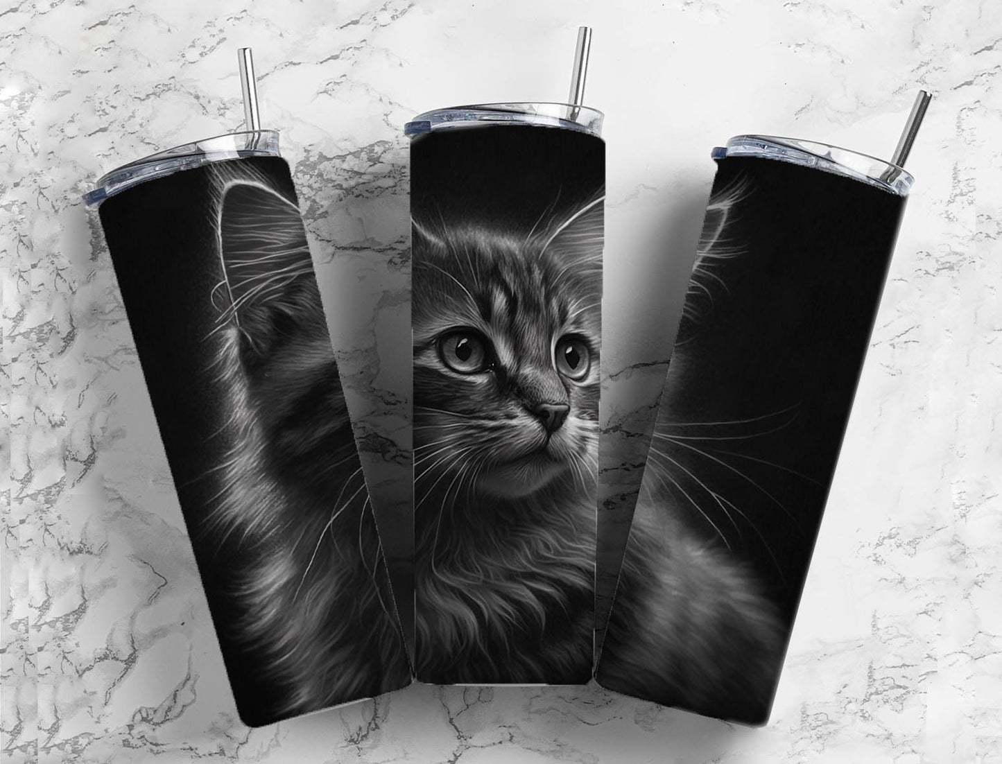 Cat Kitten 20oz Sublimation Tumbler Designs, Charcoal Painting 9.2 x 8.3” Straight Skinny Tumbler, Tumbler Wrap PNG