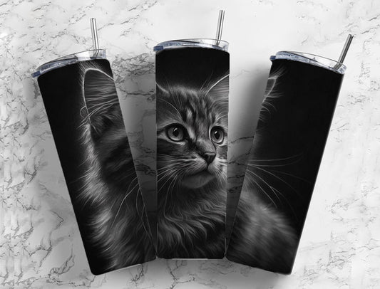 Cat Kitten 20oz Sublimation Tumbler Designs, Charcoal Painting 9.2 x 8.3” Straight Skinny Tumbler, Tumbler Wrap PNG