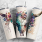 Watercolor ox skull 20oz Sublimation Tumbler Designs, colorful floral 9.2 x 8.3” Straight Skinny Tumbler Wrap PNG