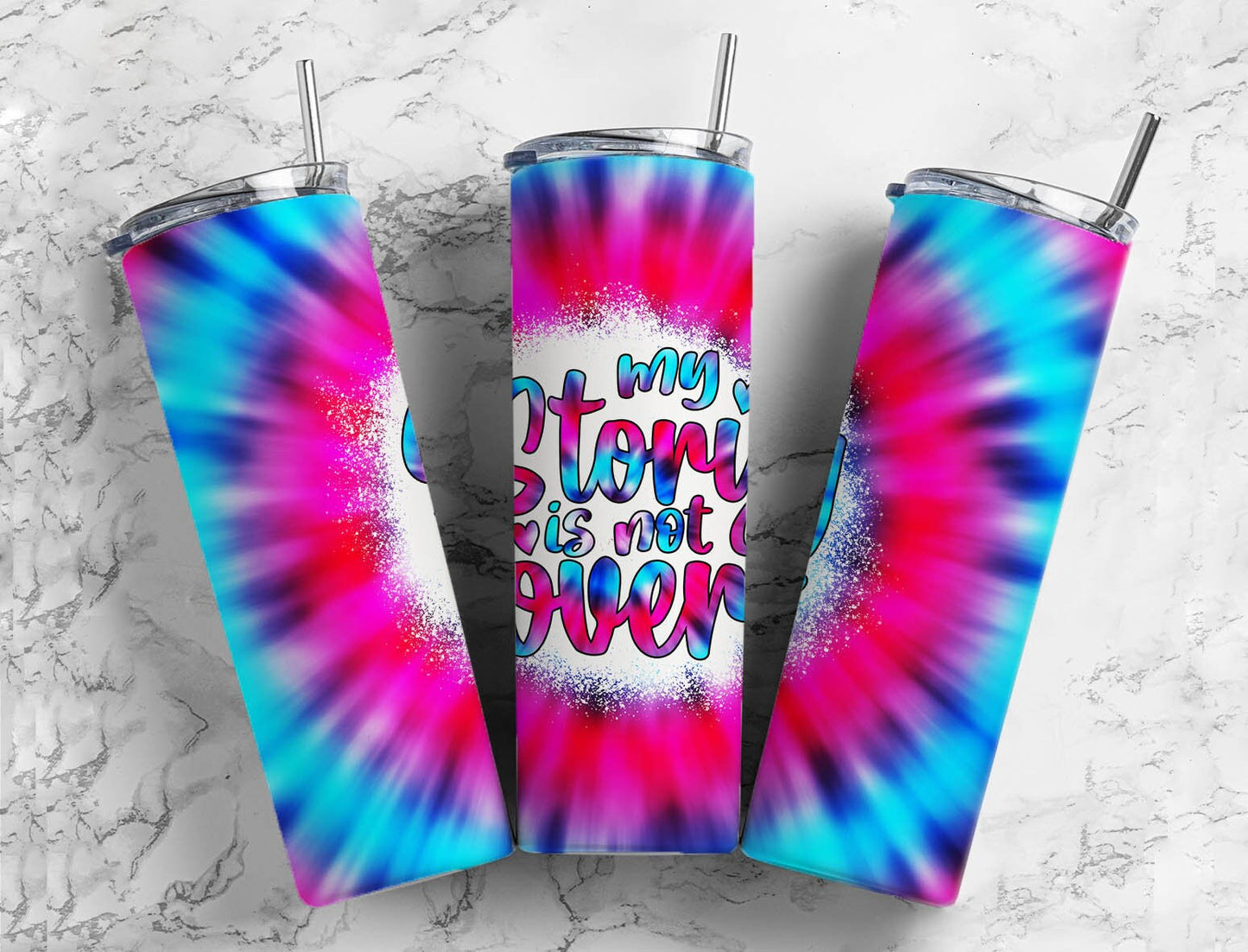 Tie dye Red 20oz Sublimation Tumbler Designs, Blue My Story Is Not Over 9.2 x 8.3” Straight Skinny Tumbler PNG