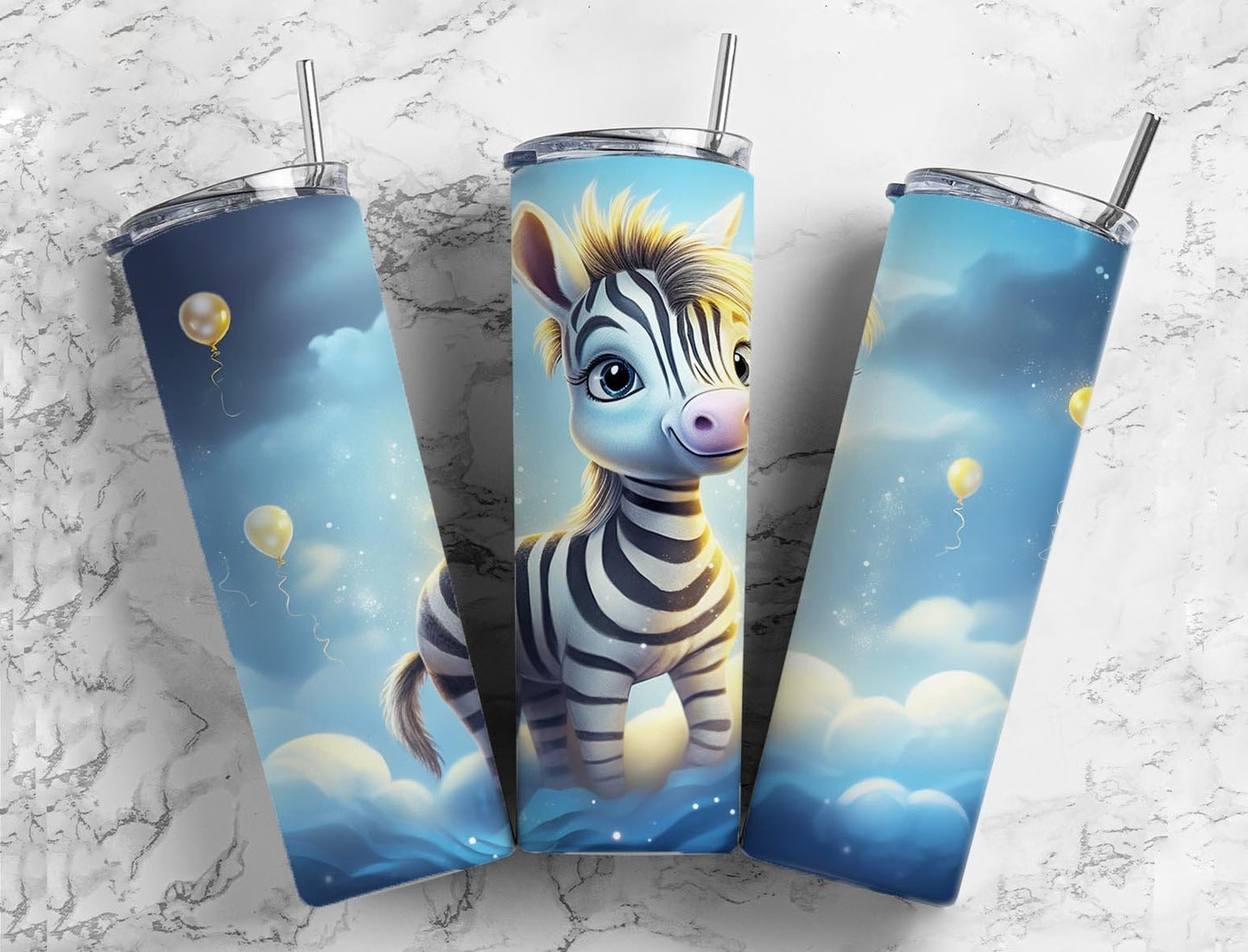 Baby zebra Tumbler Designs, sky clouds 9.2 x 8.3” Straight Skinny Tumbler Wrap PNG