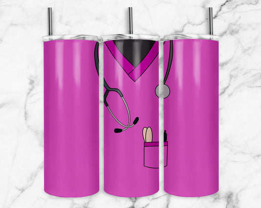 Pink Scrubs Nurse 20oz Sublimation Tumbler Designs, Nurse Scrubs 9.2 x 8.3” Straight Skinny Tumbler Wrap PNG