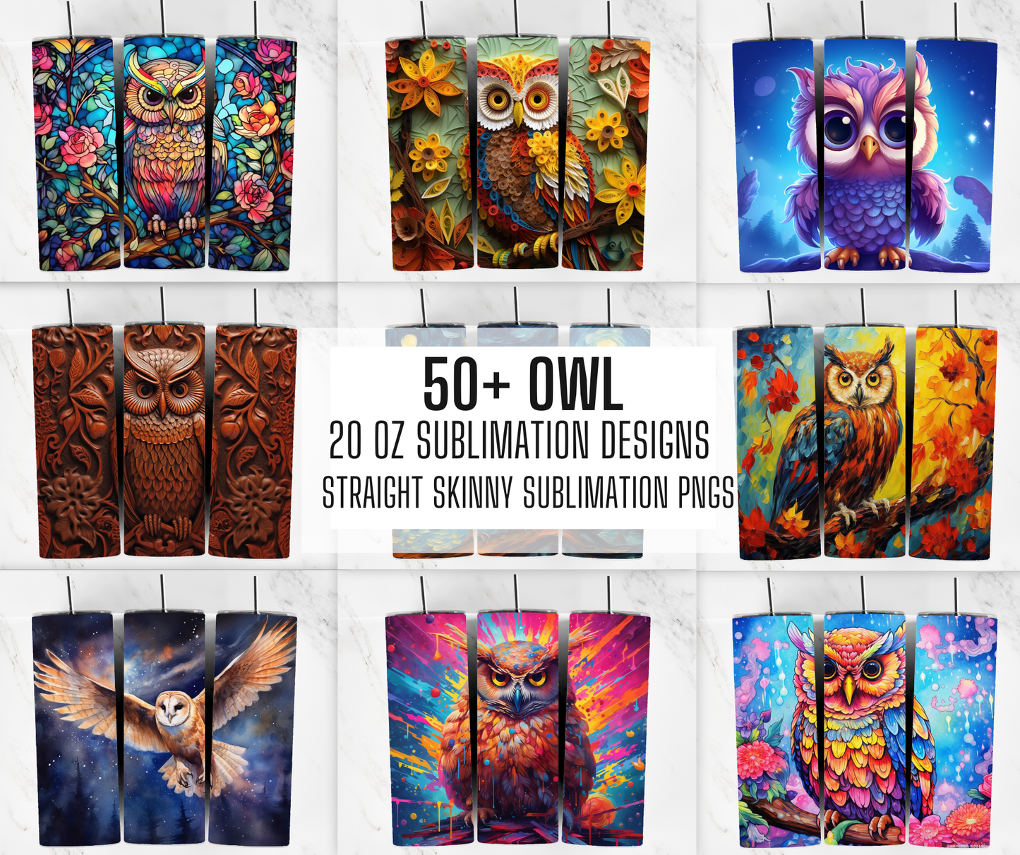 50+ Owl Tumbler Wrap PNG Bundle , Straight Tumbler, Design Bundle, 20oz Straight Tumbler, Sunflower Tumbler Wrap, Digital Download