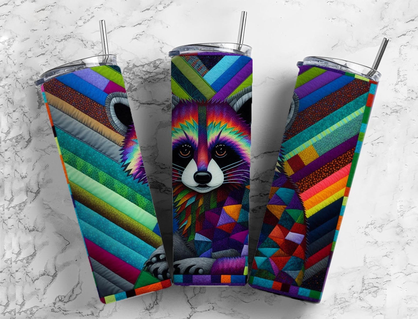 Abstract Raccoon 20oz Sublimation Tumbler Designs, Abstract Vibrant 9.2 x 8.3” Straight Skinny Tumbler, Tumbler Wrap PNG