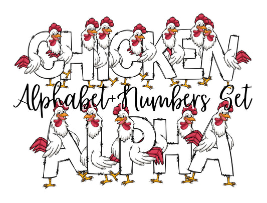 Chicken Doodle Letters Doodle Letter Alphabet with Uppercase and Numbers PNG, Alphabet PNG Digital Download