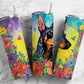 Doberman dog 20oz Sublimation Tumbler Designs, Floral landscape 9.2 x 8.3” Straight Skinny Tumbler Wrap PNG