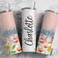 Pink Floral Flower 20oz Sublimation Tumbler Designs, Silver Glitter Split9.2 x 8.3” Straight Skinny Tumbler Wrap PNG 115