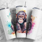 Chimpanzee monkey 20oz Sublimation Tumbler Designs, Paint splatter 9.2 x 8.3” Straight Skinny Tumbler Wrap PNG